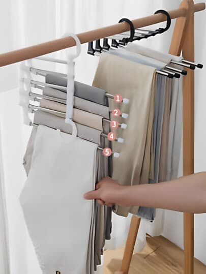 Cabide Multifuncional para Calças de Inox com 5 Divisórias Branco