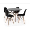 Mesa Redonda 90cm Com 4 Cadeiras Eames Eiffel Pés De Madeira Preta - 1