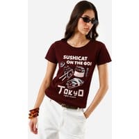 camiseta feminina de algodão estampada vinho - 1