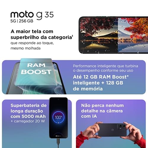 Smartphone Motorola Moto g35 5G - 256GB 12GB (4GB RAM+8GB Ram Boost) e Camera 50MP com AI NFC Tela 6.7" com Superbrilho - Coral - Imagem 4