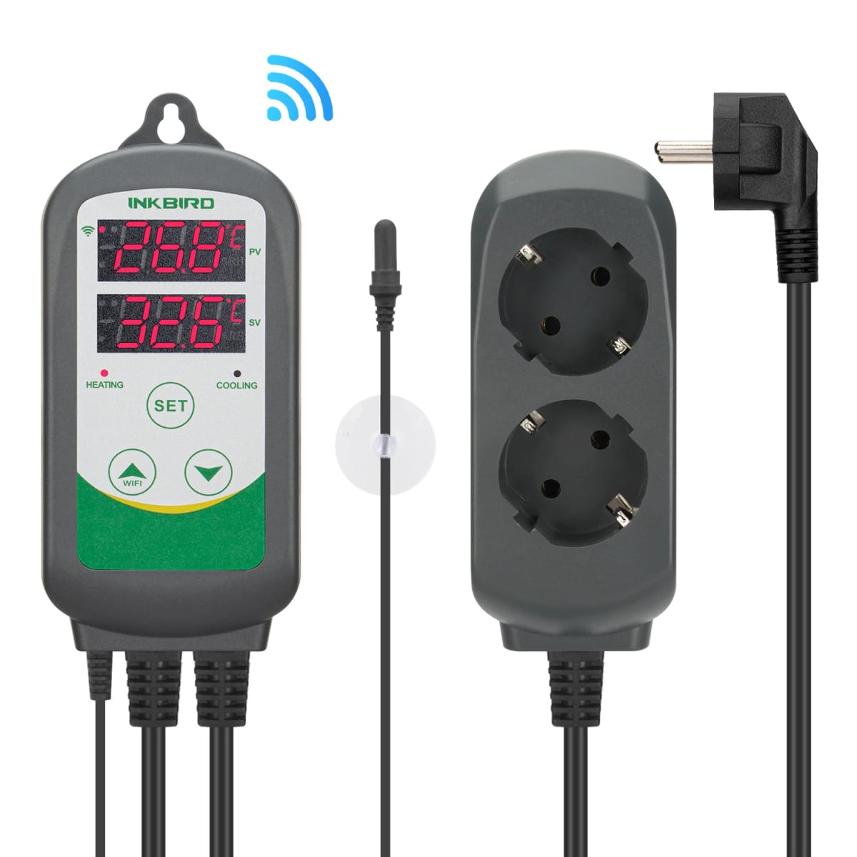 INKBIRD-Inteligente Calibrável Aquecimento e Resfriamento Temperatura Controller, Termostato com Waterproof Aquarium Probe, ITC-308-WIF