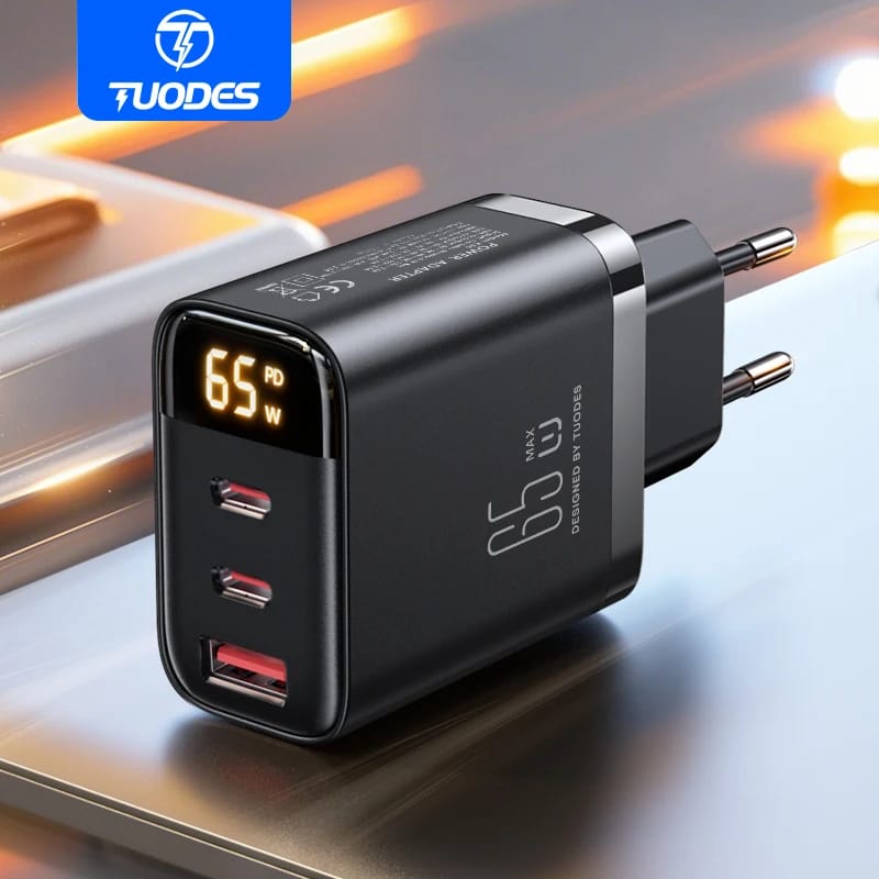 Tuodes 65w gan carregador pps pd usb tipo c carregamento rápido qc4.0 carga rápida para iphone 17 macbook air tablet samsung xiaomi portátil