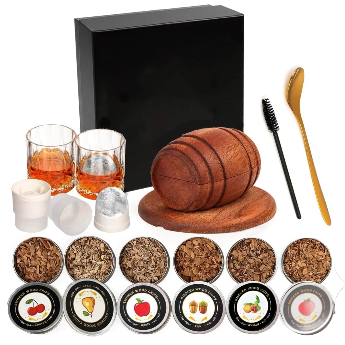 Kit de fumaça de uísque com lascas de madeira-6 sabores, infusor de fumaça de bebida à moda antiga para coquetéis, aniversário, bourbon para presentes